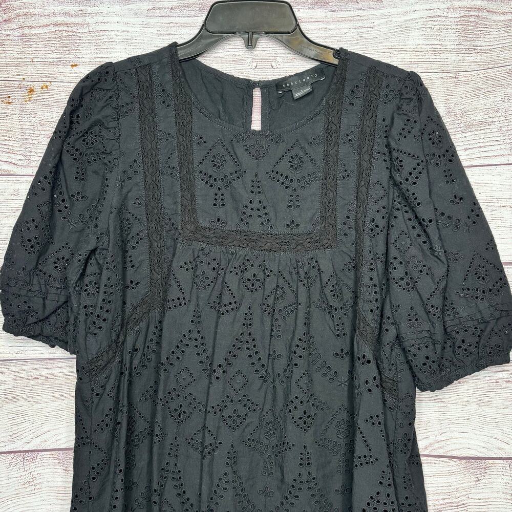 Sanctuary Women's Classic Office Black Eyelet Shift Lined Dress Size Large - Picture 4 of 6